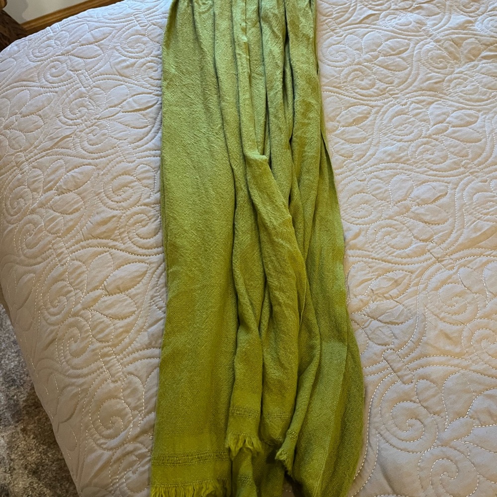 Beautiful cashmere Lightweight Green Scarf with fringe detail NWOT